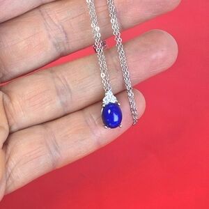 925 Sterling Silver Adjustable Necklace with Natural Lapis Lazuli & CZ Pendant